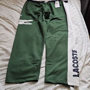 Lacoste Green Track Pants with White Side Panel and Navy Logo